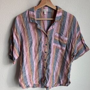 GARNET HILL Easy Linen Short Sleeve Striped Breezy Shirt 14